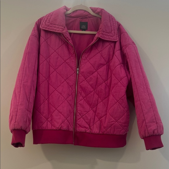 Free People Quilted Pink Bomber Jacket - Picture 1 of 3